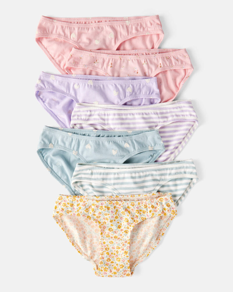 Girls 7-Pack Heart Floral Bikini Underwear - Blue/Purple, image 1 of 3 slides