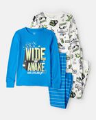 Boys Alligator 100% Cotton Snug Fit 4-Piece Pajamas - Blue/White, image 1 of 4 slides