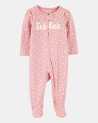 Baby Girl 'Little Sister' 2-Way Zip Cotton Sleep & Play Pajamas - Pink, image 1 of 3 slides