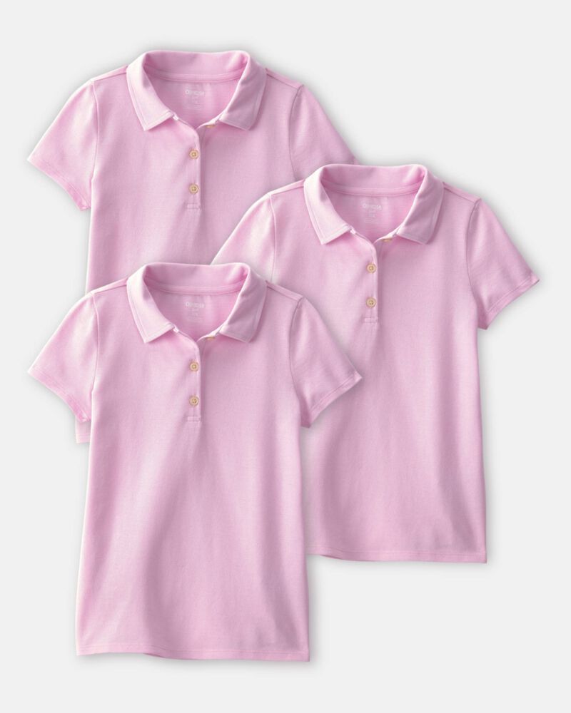 Girls 3-Pack Uniform Piqu&eacute; Polo Shirts - Pink, image 1 of 3 slides