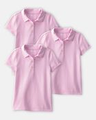 Girls 3-Pack Uniform Piqu&eacute; Polo Shirts - Pink, image 1 of 3 slides