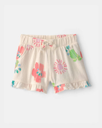 Baby Girl Ruffle-Trim Summer Floral Shorts - Cream, 