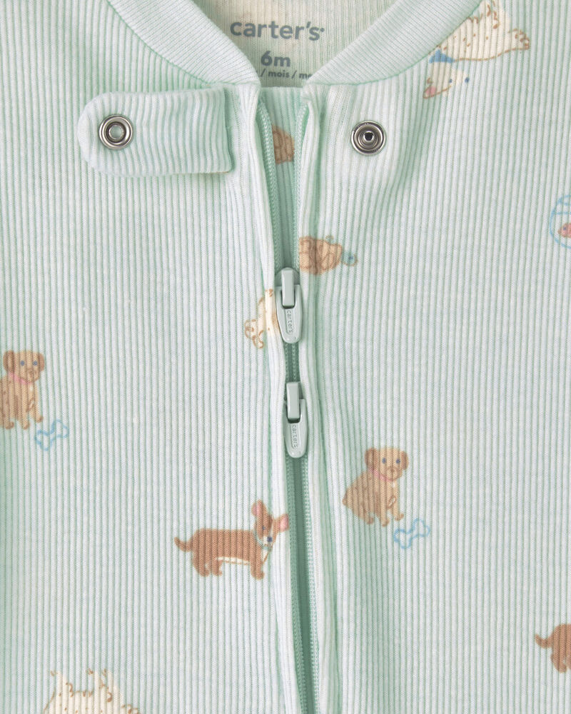 Baby Girl Pets Cotton 2-Way Zip Sleep & Play Pajamas - Green, image 3 of 4 slides