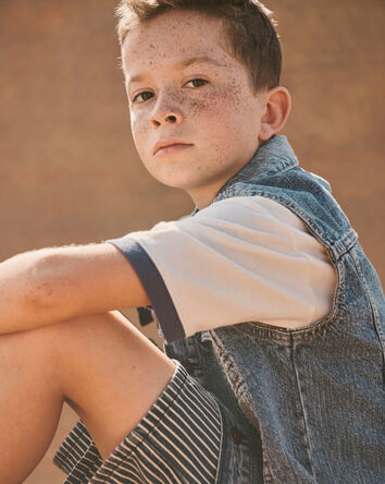 Boys Hickory Stripe Denim Utility Shorts - Dark Wash, 