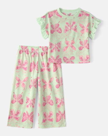 Toddler Girl Butterfly Loose Fit 2-Piece Pajama Set - Green, 
