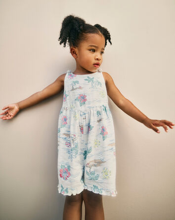 Toddler Girl Tropical Beach Sleeveless Romper - Ivory, 