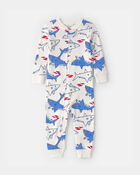 Toddler Boy Shark 100% Cotton Snug Fit 1-Piece Pajama - Ivory, image 1 of 3 slides