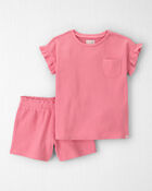 Girls 2-Piece Organic Cotton Waffle Knit Top & Short Set, image 1 of 5 slides