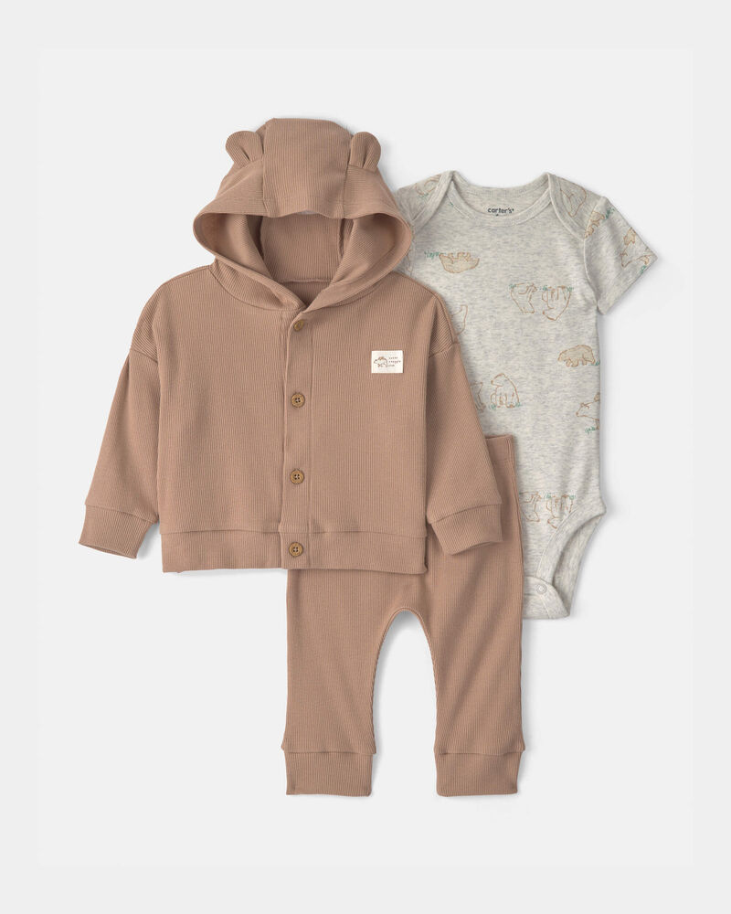 Baby 3-Piece Bear Layering Set - Grey/Brown, image 1 of 4 slides
