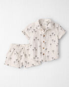 Baby Boy 2-Piece Organic Cotton Gauze Top & Short Set in Palm Trees, image 1 of 5 slides