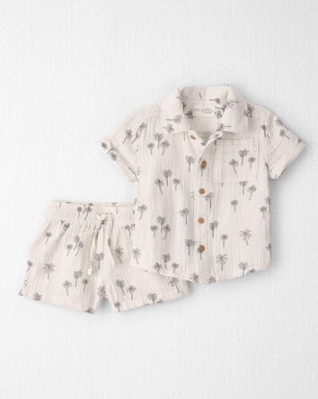 Baby Boy 2-Piece Organic Cotton Gauze Top & Short Set in Palm Trees, 