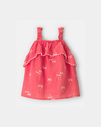 Toddler Girl Palm Tree Gauze Tank Top - Coral, 