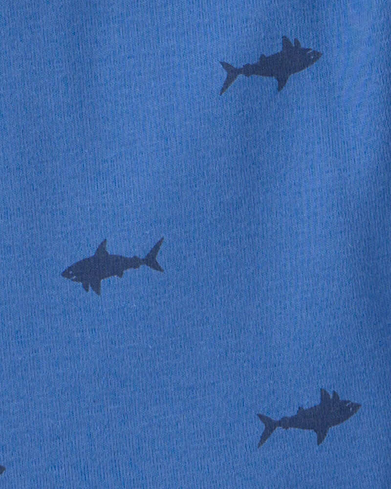 Boys Shark 100% Cotton Short-Sleeve Snug Fit 4-Piece Pajama Set - Blue, image 4 of 5 slides