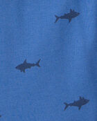 Boys Shark 100% Cotton Short-Sleeve Snug Fit 4-Piece Pajama Set - Blue, image 4 of 5 slides