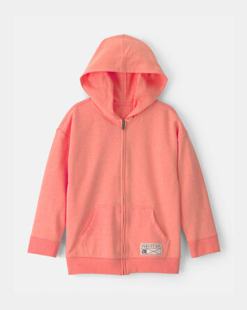 Kids French Terry Zip-Up Hoodie - Coral, 