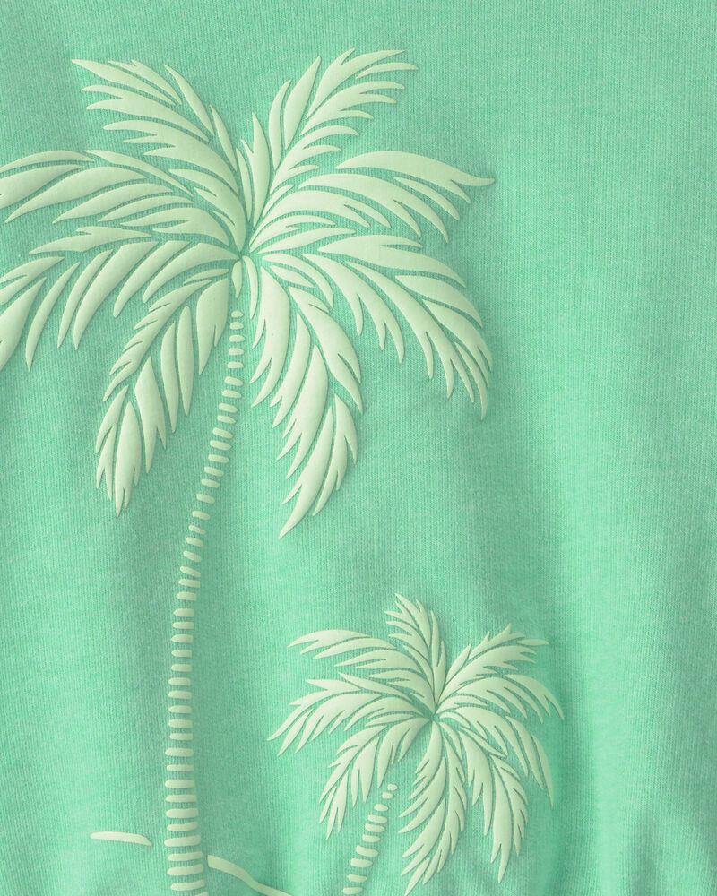 Girls Palm Tree French Terry Top - Green, image 3 of 4 slides