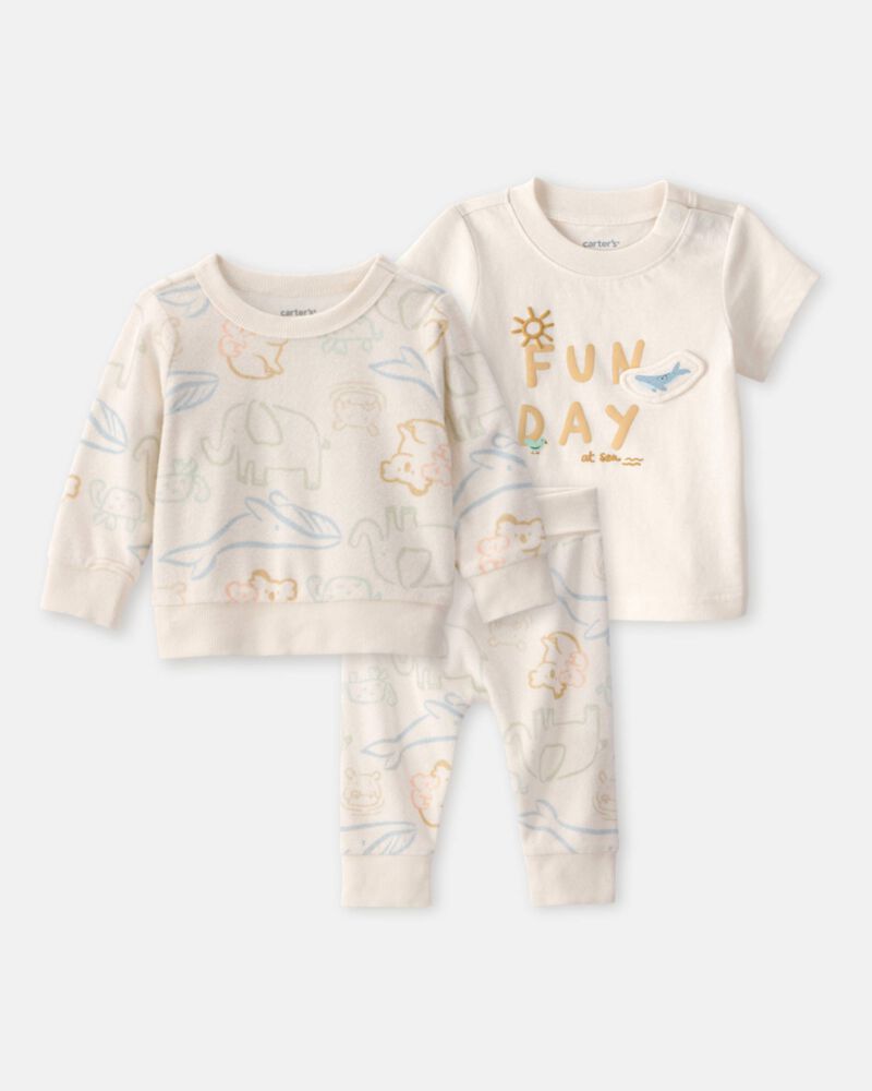Baby 3-Piece Animal Friends Terry Layering Set - Ivory, image 1 of 8 slides