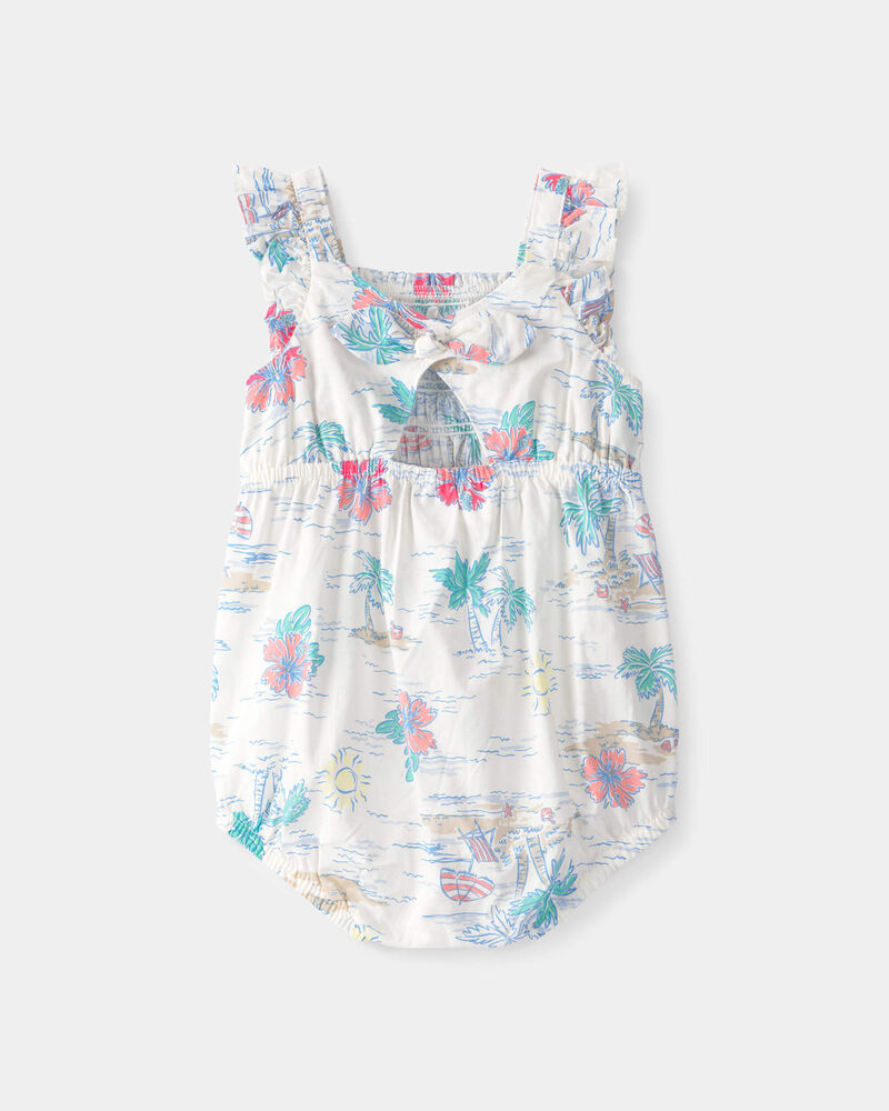 Baby Girl Tropical Beach Sleeveless Romper - Ivory/Green, image 2 of 4 slides