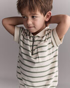Toddler Boy Knit Zip-Up Polo in Stripes - Cream, image 1 of 6 slides