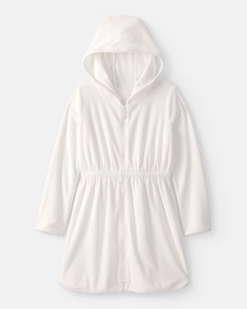 Girls Terry Long-Sleeve Cover Up - White, image 1 of 3 slides
