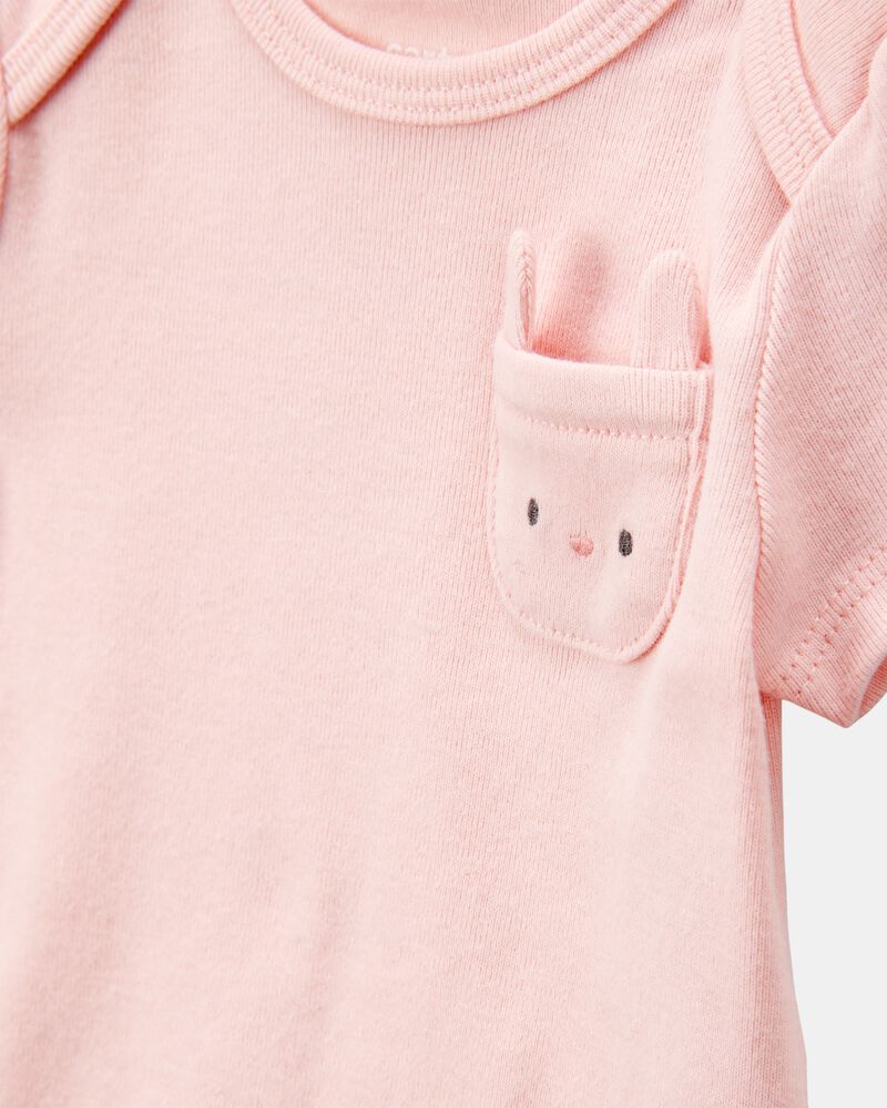 Baby Girl 5-Pack Floral Bunny Short-Sleeve Cotton Bodysuits - Pink, image 2 of 8 slides