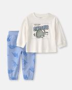 Toddler Boy 2-Piece Dinosaur Long-Sleeve Graphic Tee & Jogger Set - Cream/Blue, image 1 of 7 slides
