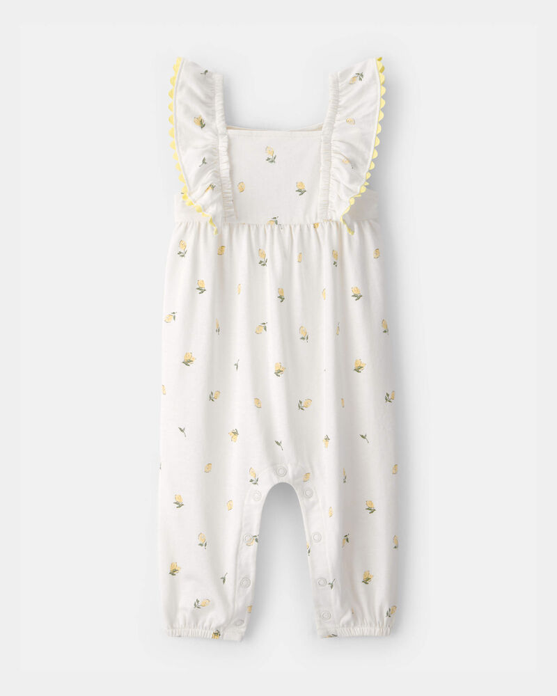 Baby Girl Ruffle-Sleeve Lemon Jumpsuit - Ivory, image 1 of 3 slides