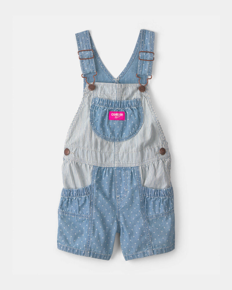 Toddler Hickory Stripe & Dots Shortall - Light Wash, image 1 of 7 slides