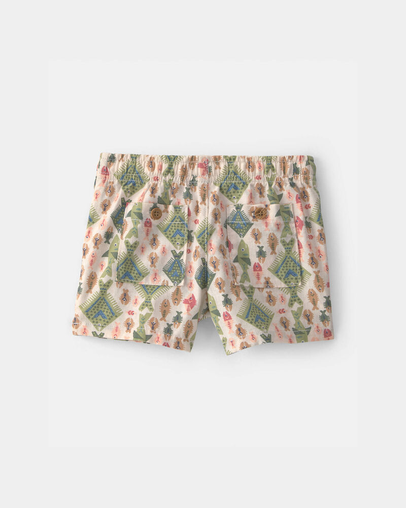 Baby Boy Fish Linen Shorts - Beige, image 2 of 4 slides