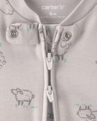 Baby Sheep 100% Cotton 2-Way Zip Sleep & Play Pajamas - Grey, image 2 of 5 slides