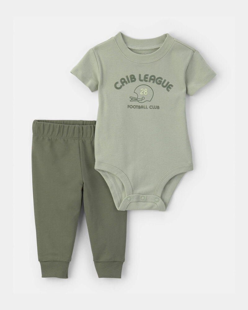 Baby Boy 2-Piece 'Football Club' Bodysuit & Pant Set - Green, image 1 of 4 slides
