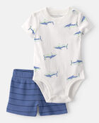 Baby Boy 3-Piece Shark Striped Outfit Set - Blue/White, image 10 of 12 slides