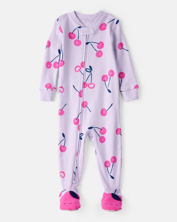 Toddler Girl Cherry 100% Cotton Snug Fit Footie 1-Piece Pajamas - Purple, 