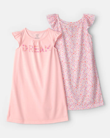 Girls 2-Pack 'Dream' Floral Loose Fit Night Gown - Pink, 