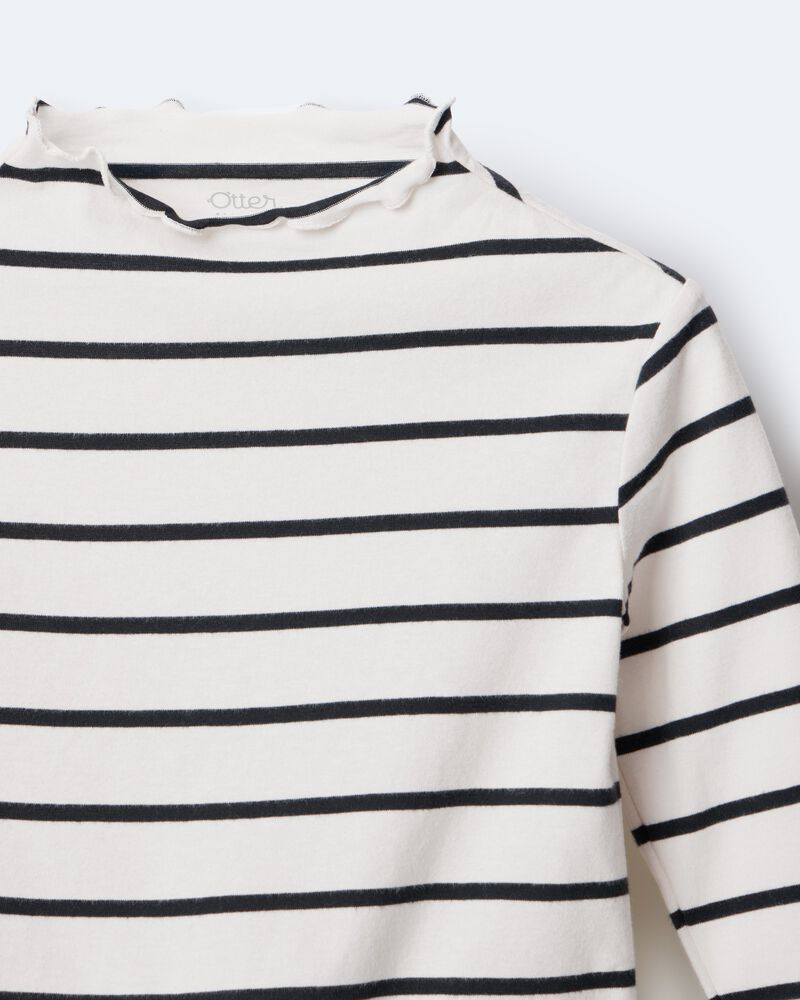 Toddler Girl Striped Mock Neck Ruffle Long-Sleeve Top - Black/White, image 6 of 6 slides