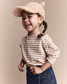 Toddler Bear Sherpa Baseball Hat - Tan, image 3 of 5 slides