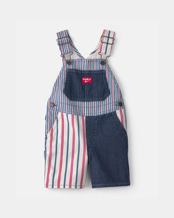 Toddler Patchwork Striped Shortall - Red/White/Blue, 