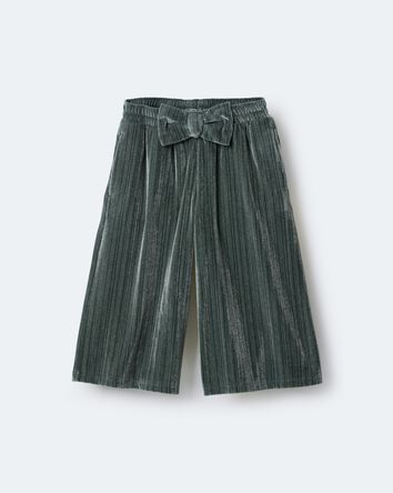 Toddler Girl Velvety Wide-Leg Pant with Bow - Dark Green, 
