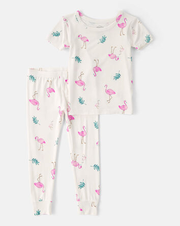 Toddler Girl Flamingo PurelySoft Short-Sleeve Snug Fit 2-Piece Pajama Set - Ivory, 