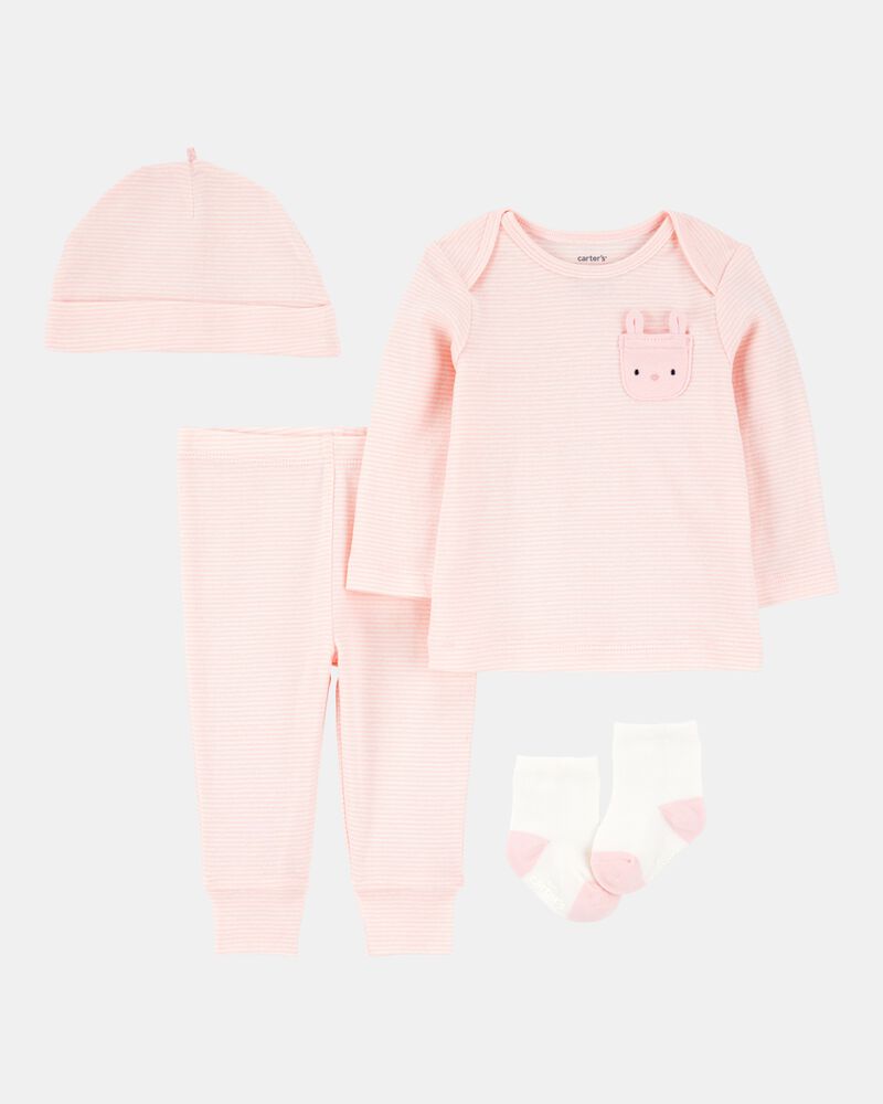 Baby 4-Piece Bunny Outfit Set - Pink/White, image 1 of 4 slides