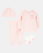 Baby 4-Piece Bunny Outfit Set - Pink/White, image 1 of 4 slides
