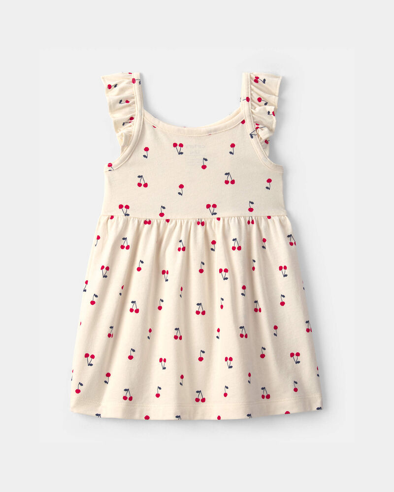 Baby Girl Cherry Ruffle-Sleeve Dress - Cream, image 2 of 4 slides