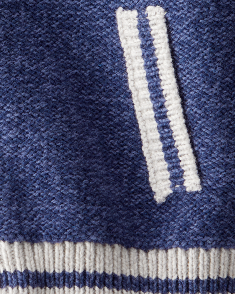 Baby Jersey Knit Varsity Button-Down Sweater - Navy, image 2 of 3 slides