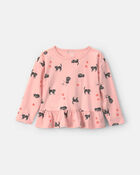 Toddler Girl Halloween Cat Long-Sleeve Peplum Top - Pink, image 1 of 3 slides