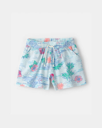 Girls Palm Floral Gauze Shorts - Blue, 