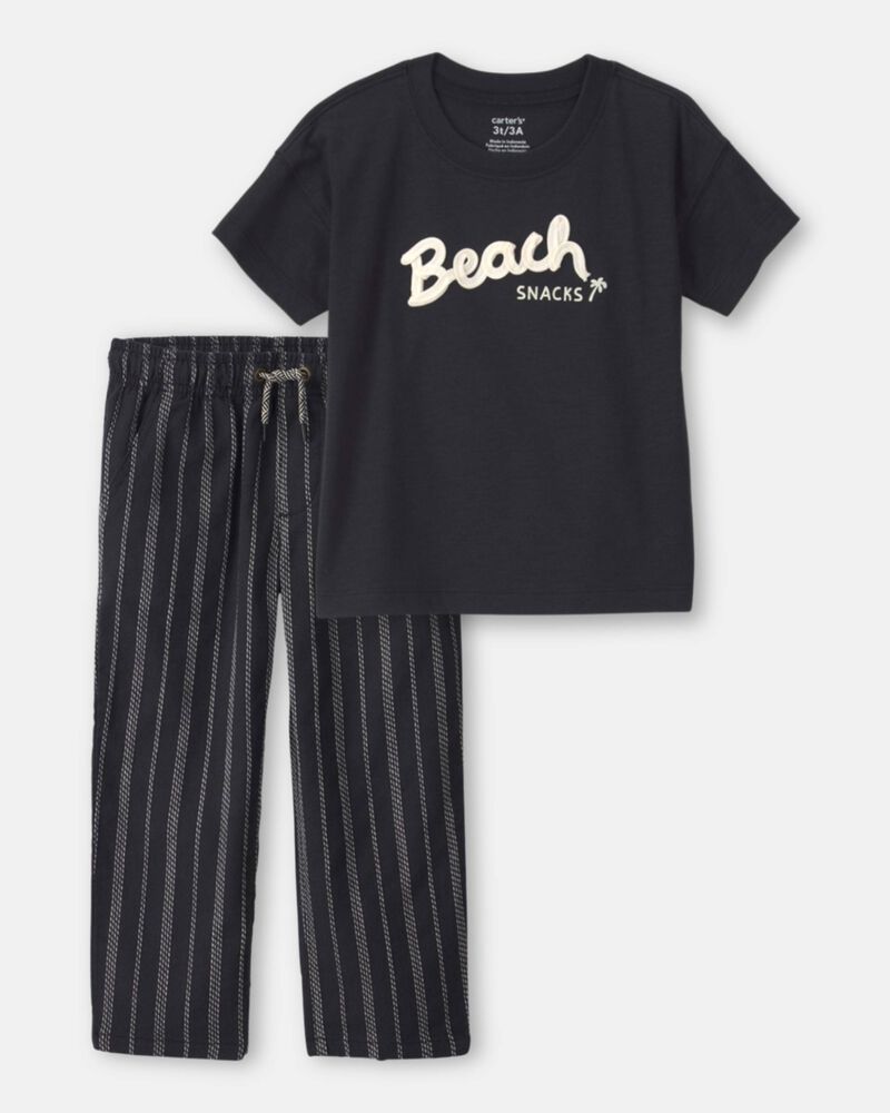 Toddler Boy 2-Piece 'Beach Snacks' Graphic Tee & Pant Set - Black, image 1 of 10 slides