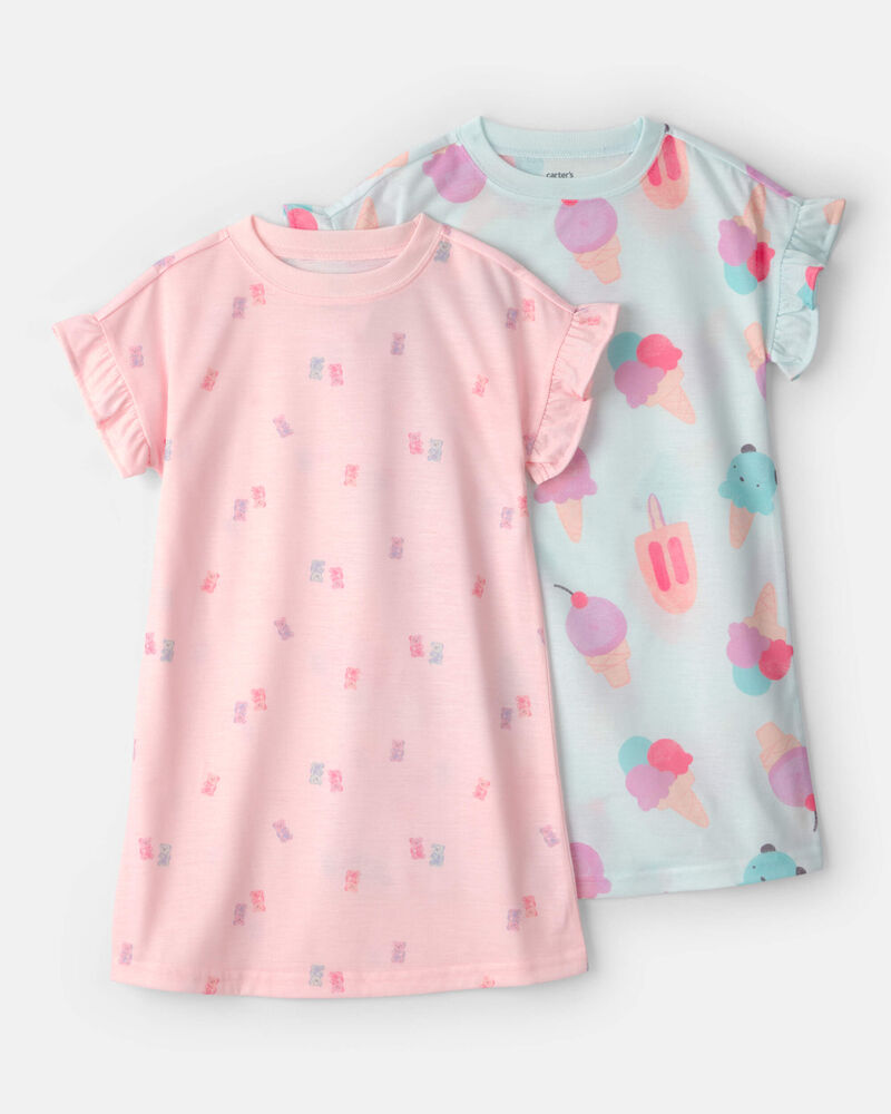 Girls 2-Pack Ice Cream Short-Sleeve Loose Fit Night Gown - Pink/Blue, image 1 of 4 slides