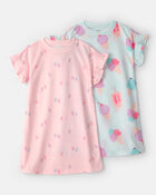 Girls 2-Pack Ice Cream Short-Sleeve Loose Fit Night Gown - Pink/Blue, image 1 of 4 slides