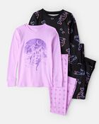 Girls Ice Skates 100% Cotton Snug Fit 4-Piece Pajamas - Purple, image 1 of 4 slides