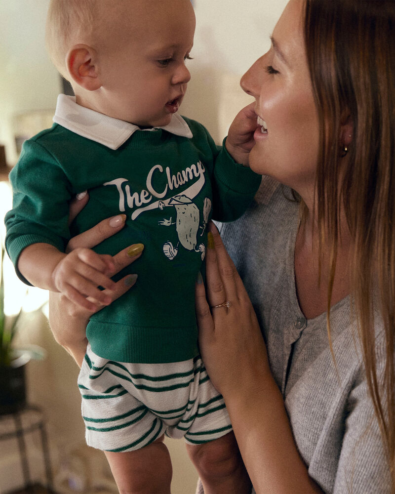 Baby Boy 3-Piece Pickleball Sweatshirt, Bodysuit & Short Set - Green, image 2 of 6 slides